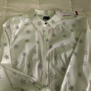 Talbots NWT long sleeve white snow flake blouse 12P